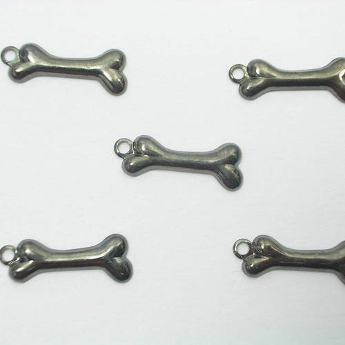 Lot  5 charms metals noirs  : os à chien 15mm