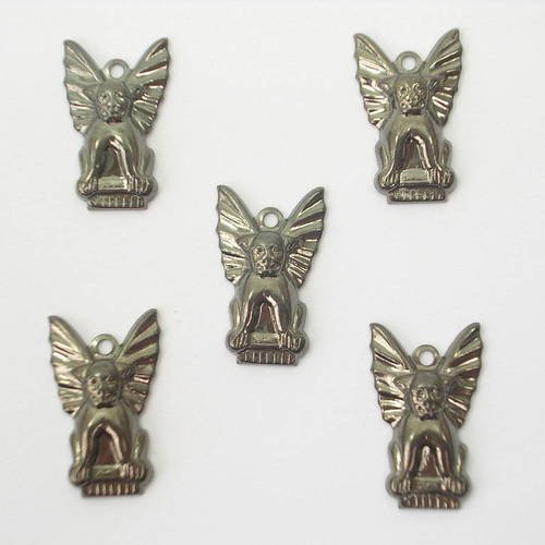 Lot  5 charms metals noirs  : guardian dog 19mm 