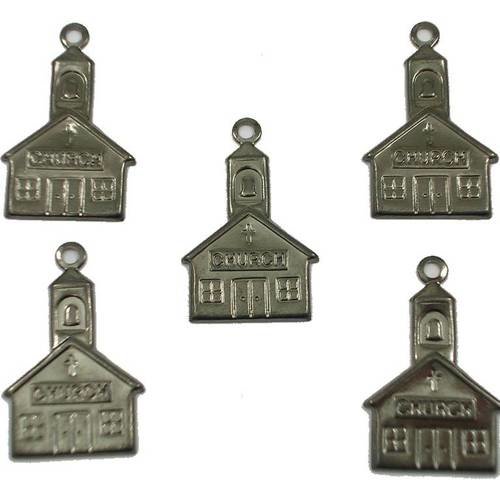 Lot  5 charms metals noirs  : eglise 20mm