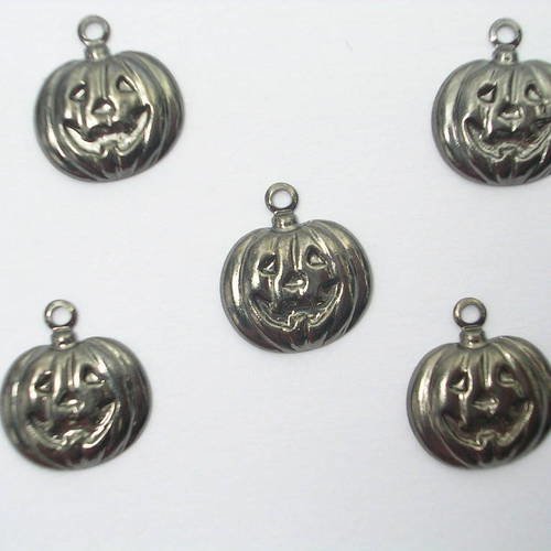 Lot  5 charms metals noirs  : citrouille halloween 12mm