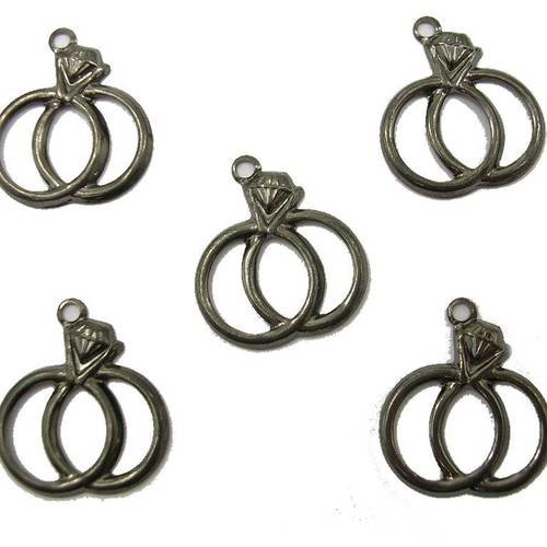Lot  5 charms metals noirs  : alliance 17mm