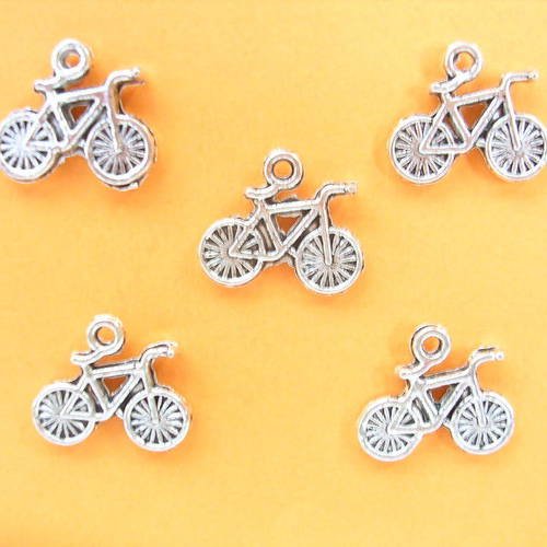 Lot 5 charms/breloques metal argente : vélo 15*11mm
