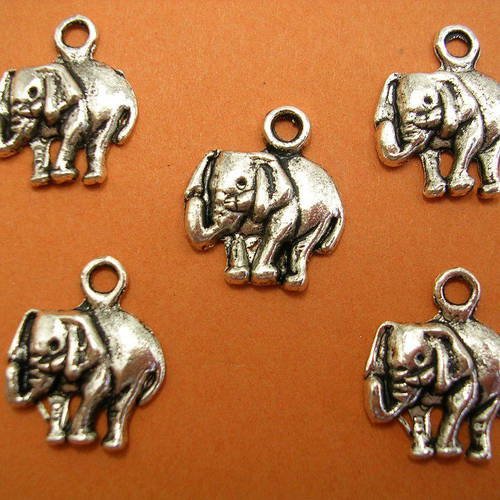 Lot 5 charms metals argentes  : elephant 13mm (02)