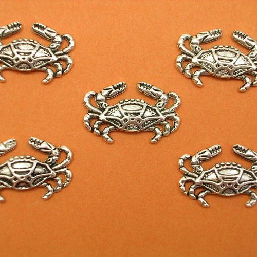 Lot 5 charms/breloques  plaqué argent crabe 20*12mm (01)