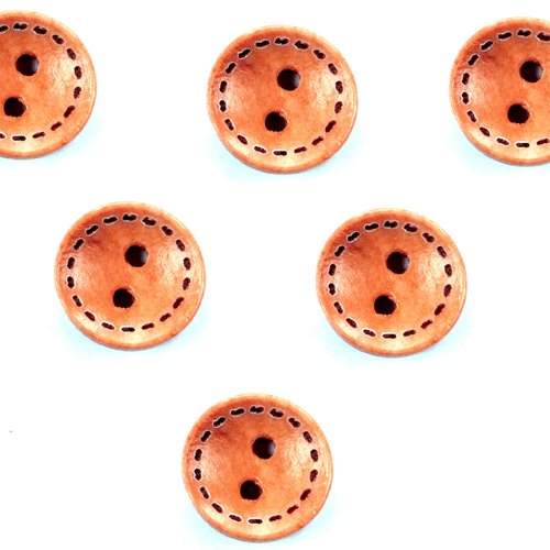 Lot 6 boutons bois : rond motif fantaisie 13mm (01)