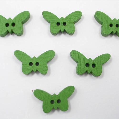 Lot 6 boutons bois : papillon vert 17mm