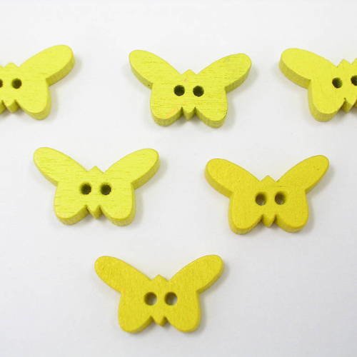 Lot 6 boutons bois : papillon jaune 17mm