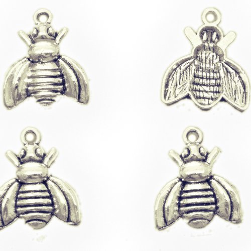 Lot 4 charms metal argente : abeille 20*17mm