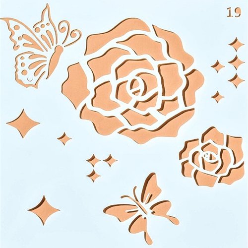 Pochoir plastique 13*13cm : roses et papillons