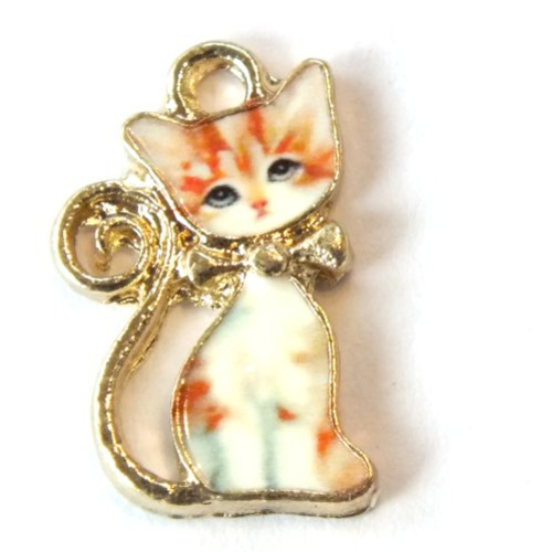 Lot 2 breloques/charms metal dores : chat 20*13 mm (03)