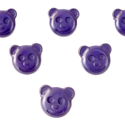 Lot 6 boutons : tete ours violet 14mm