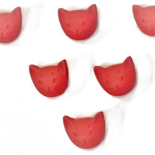 Lot 6 boutons acryliques : tete chat rouge 17*15mm (01)