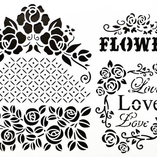 Pochoir plastique 30*21cm : vintage flower love