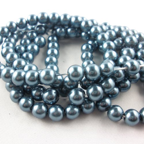 Lot 130 perles verre : rondes nacrées gris bleu 6mm
