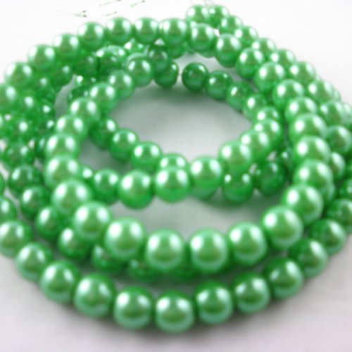 Lot 130 perles verre : rondes nacrées vert 6mm