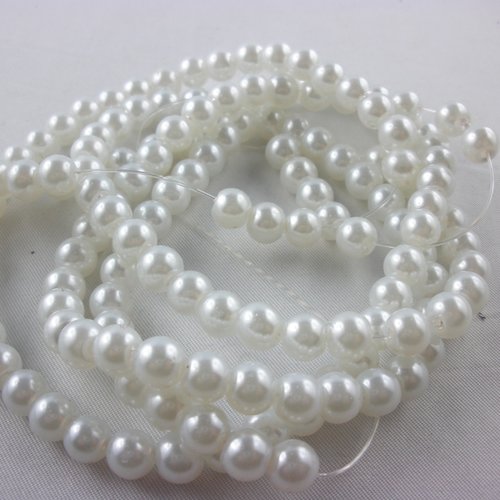Lot 130 perles verre : rondes nacrées blanc 6mm