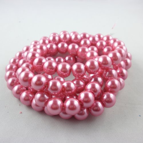 Lot 130 perles verre : rondes nacrées rose 6mm