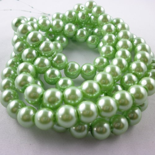 Lot 90 perles verre : rondes nacrées vert clair 8mm