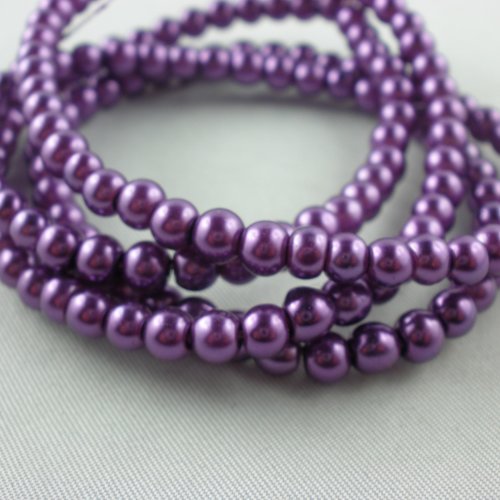 Lot 90 perles verre : rondes nacrées violet 8mm