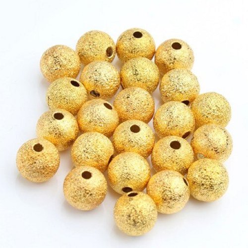 Lot 25 perles metals : rondes dorées pailletées 8mm