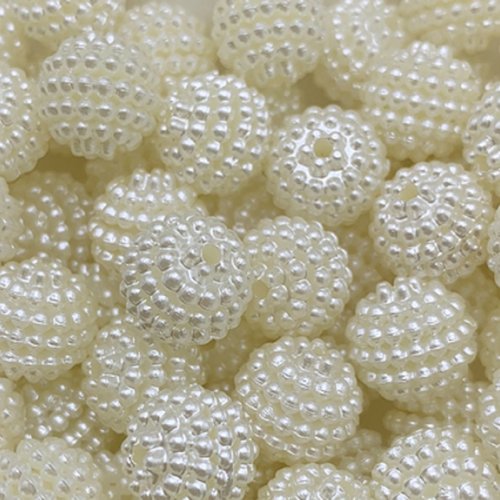 Lot 20 perles acryliques : boules micro-perles écrues 9mm (01)