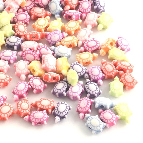 Lot 50 perles acryliques : tortue multicolore 10*6mm