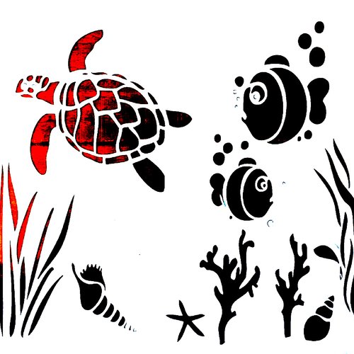 Pochoir plastique 30*21cm : tortue et poissons