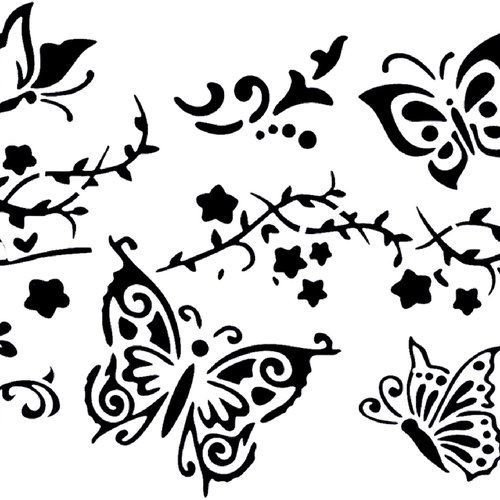 Pochoir plastique 26*18cm : papillons et fleurs (02)