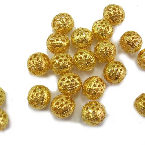 Lot 25 perles  : rondes plaquées dorées fantaisies 8mm