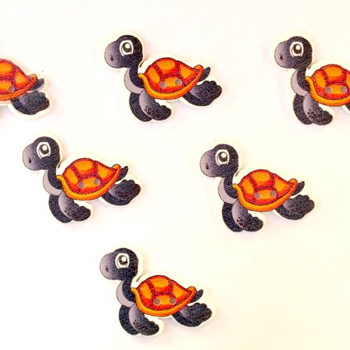 Lot 6 boutons bois : tortue noire/marron 25*26mm