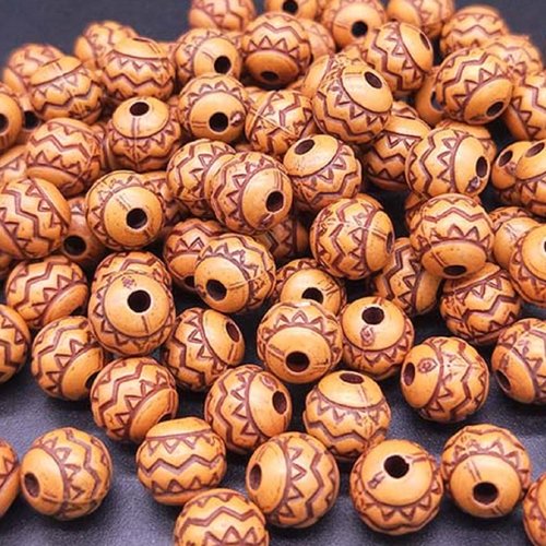 Lot 50 perles acryliques : rondes marrons/noires 7mm (02)