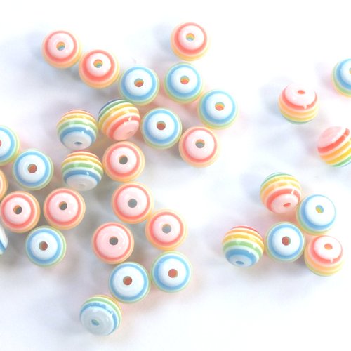 Lot 35 perles acryliques :  rondes arc en ciel 8mm (14)