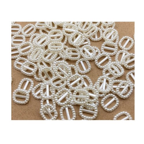 Lot 20 motifs perles  : boucle ceinture acrylique écrue 12*10mm