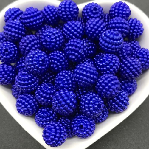Lot 20 perles acryliques : boules micro-perles bleu fonçé 9mm