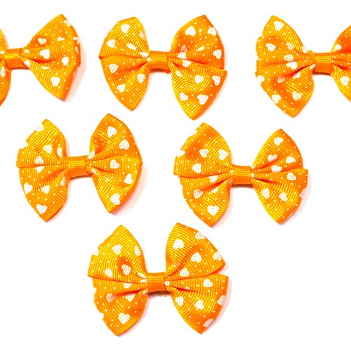 Lot 6 appliques tissu polyester : noeud papillon orange avec motif coeur 5.5*4cm (086)