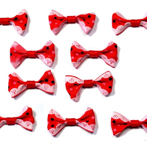 Lot 10 appliques tissu polyester : noeud papillon rouge avec motif pois 3.5*2cm (053)