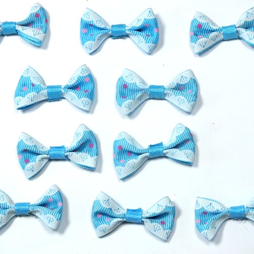 Lot 10 appliques tissu polyester : noeud papillon bleu avec motif pois 3.5*2cm (053)
