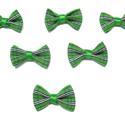 Lot 6 appliques tissu polyester : noeud papillon vert motif écossais 2.5*1.5cm (01)