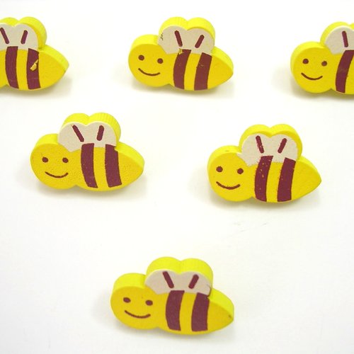 Lot 6 boutons bois : abeille jaune 21*13mm (12)