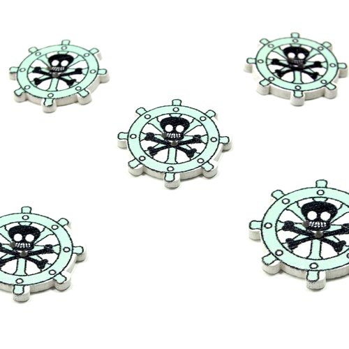 Lot 5 boutons bois : pirate barre de voilier verte 23mm