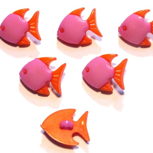 Lot 6 boutons acryliques : poisson mauve/orange 17*14mm (01)