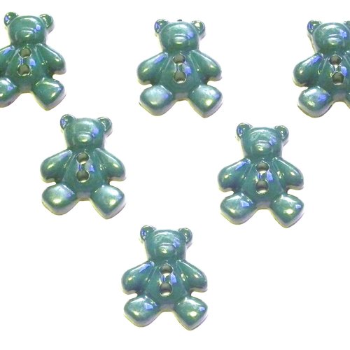 Lot 6 boutons acryliques :ourson vert 19*16mm (01)