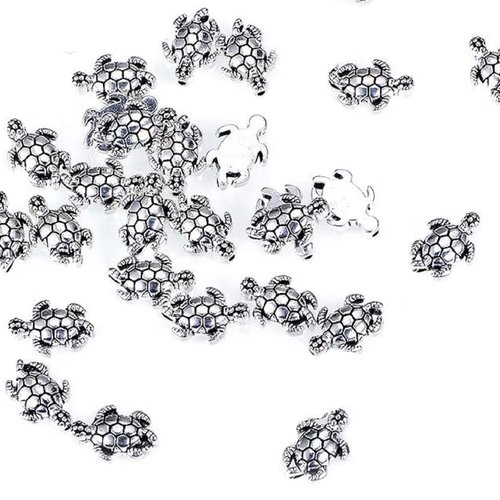 Lot 20 perles : tortue plaquées argentées 13*9mm (01)