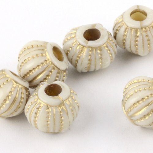 Lot 25 perles acryliques : lanternes écrues/dorées 7*6mm