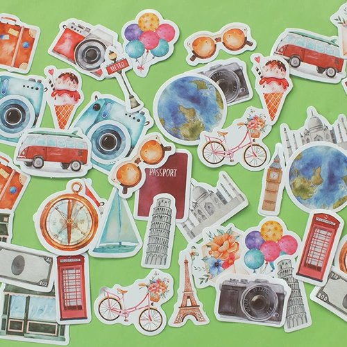 Lot de 2 * 23 stickers : souvenirs de voyages