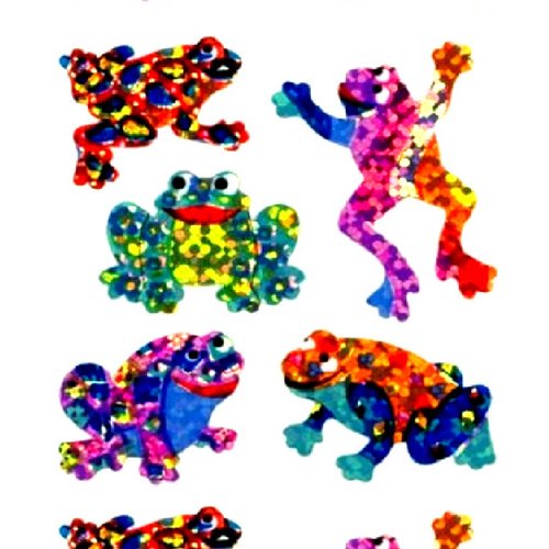 Feuille 5*16cm : 15 stickers motif grenouille de 20mm (01)
