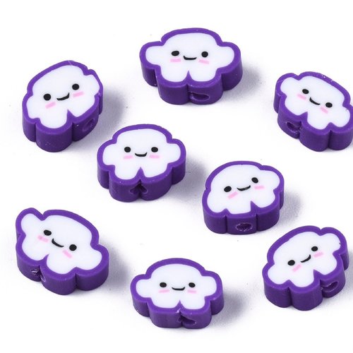 Lot 50 perles argile polymère : nuage violet/blanc 11*8mm (01)