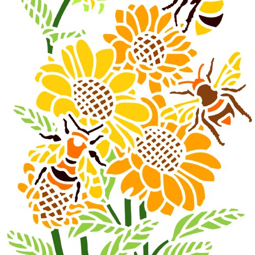 Pochoir plastique 30*21cm : fleurs tournesol et abeilles