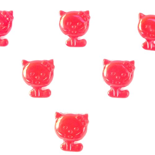 Lot 6 boutons acryliques : chat rouge 14*12mm (01)