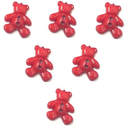 Lot 6 boutons acryliques : ourson rouge 19*16mm (03)